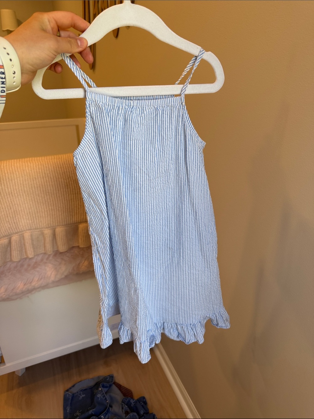 H&M Light Blue Seersucker Spaghetti-Strap Kids Dress
